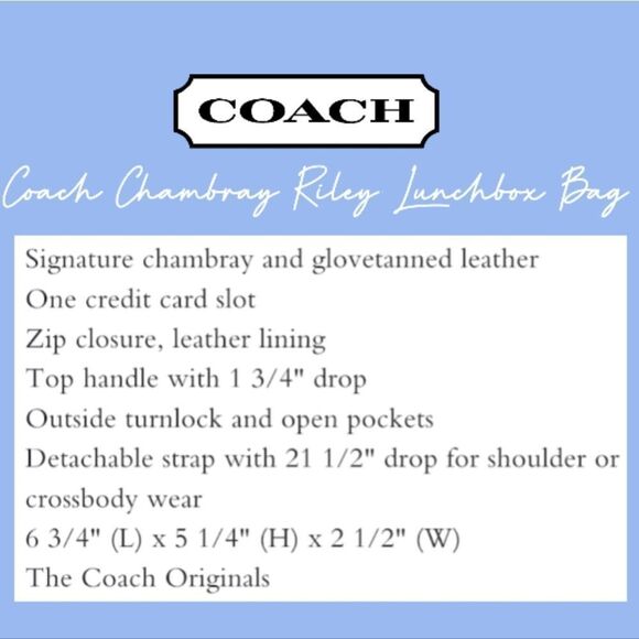 RETAIL Coach Quilted Riley Top Handle Lunchbox Bag- Washed Denim/Light Chambray - Picture 7 of 12